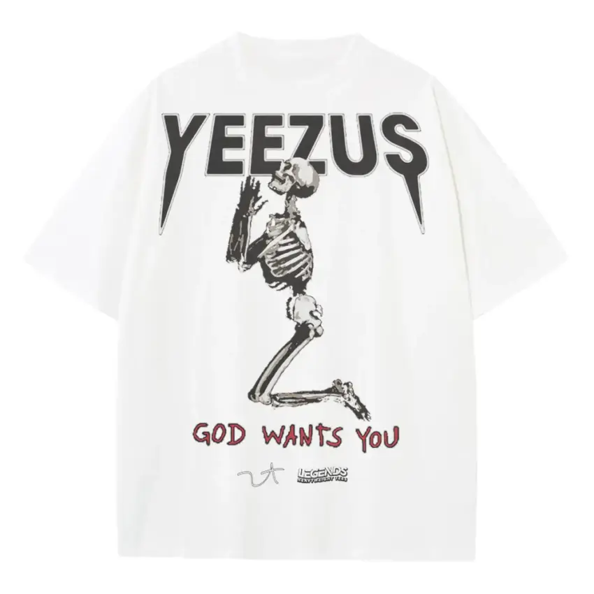 Yeezus Tour Rises Heavyweight Oversized White Graphic Tee