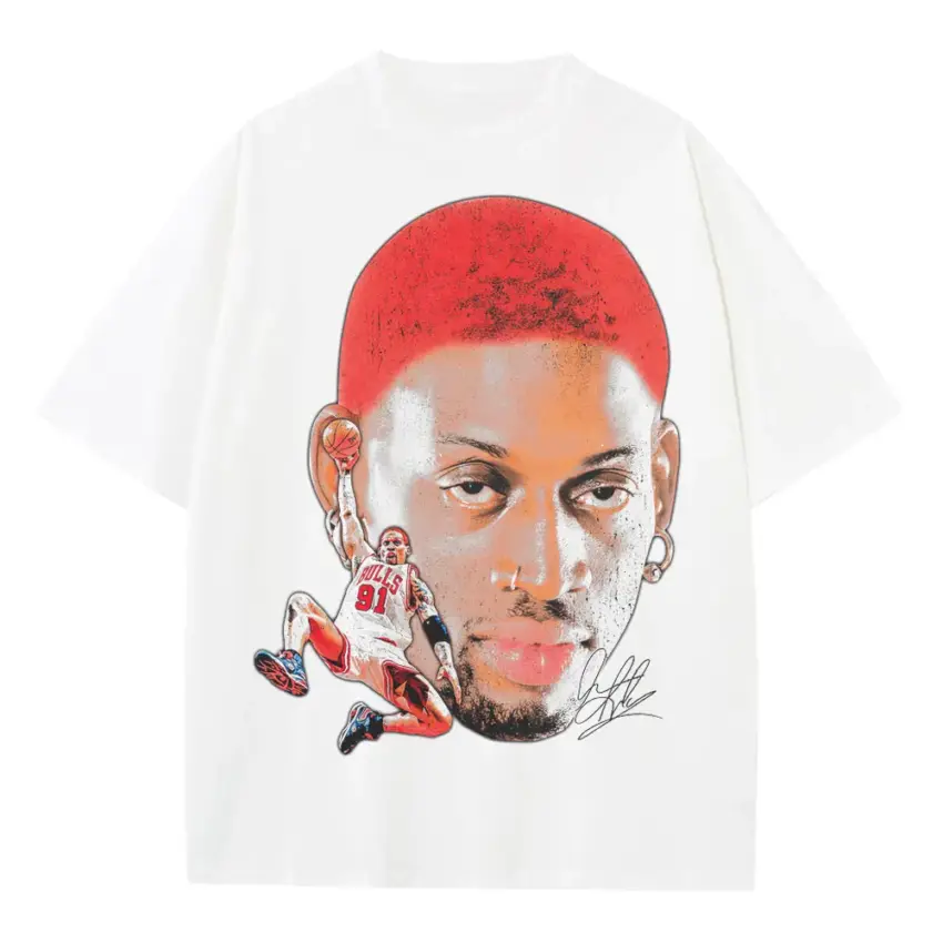 Dennis Rodman Red Hair Rebel Heavyweight Oversized White Graphic Tee