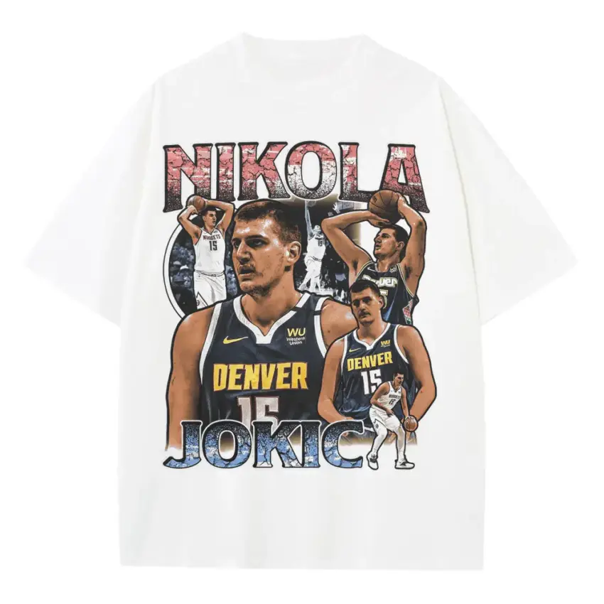 Nikola Jokic Denver Champion Collage Heavyweight Oversized White Graphic Tee