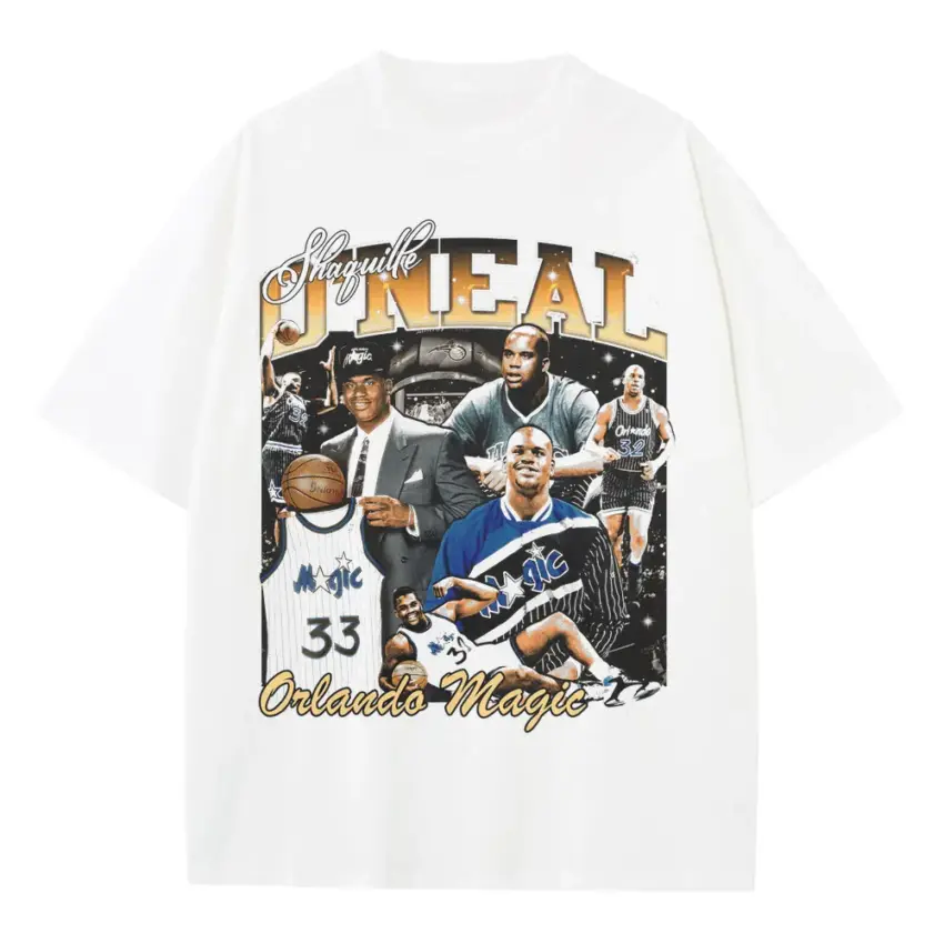 Shaquille ONeal Orlando Magic Force Heavyweight Oversized White Graphic Tee