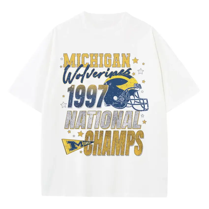 Michigan National Champs 97 Heavyweight Oversized White Graphic Tee