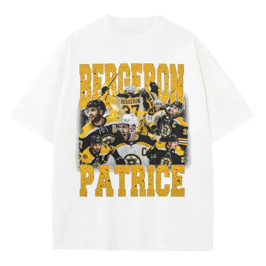 Patrice Bergeron Tribute Collage Heavyweight Oversized White Graphic Tee
