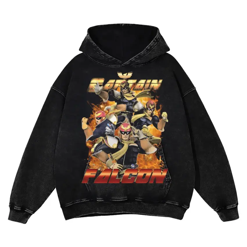 Falcon Punch Aicd Wash Oversized Hoodie