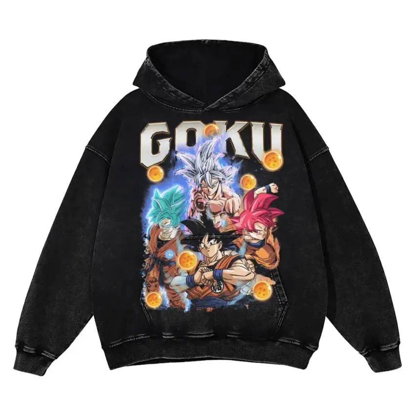 History Of Son Goku Aicd Wash Oversized Hoodie