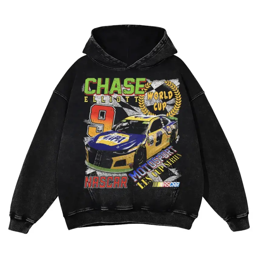 Chase Elliott The World Champ Aicd Wash Oversized Hoodie