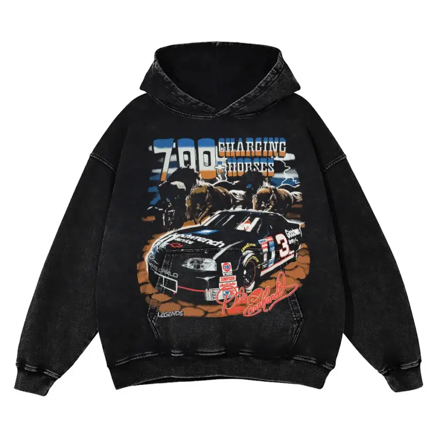 Earnhardt Charging Horses Aicd Wash Oversized Hoodie