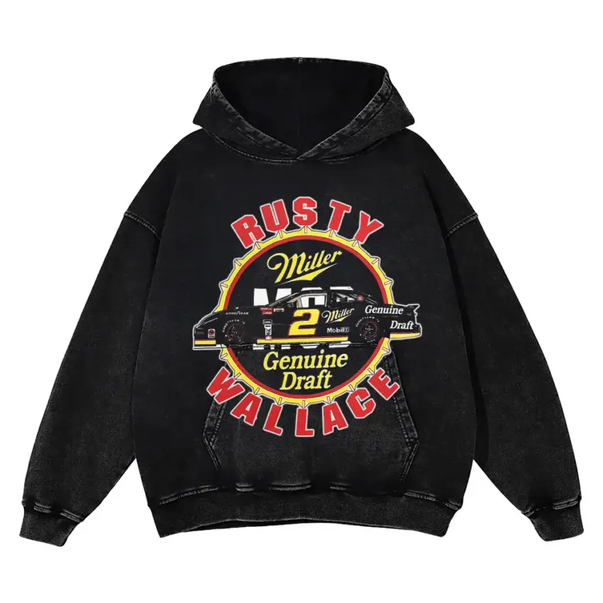 Rusty Wallace Genuine Draft Aicd Wash Oversized Hoodie