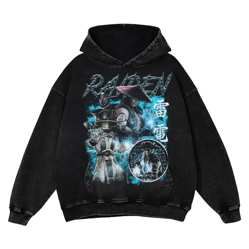 Raiden The Thunder God Aicd Wash Oversized Hoodie