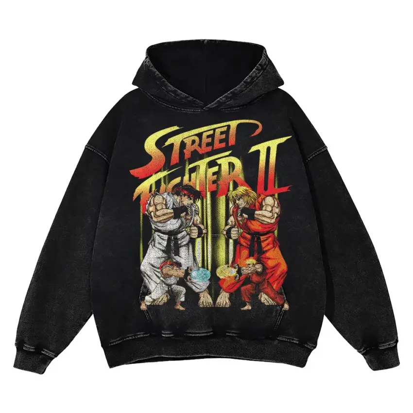 Street Fighter II Hyper Fighting Aicd Wash Oversized Hoodie
