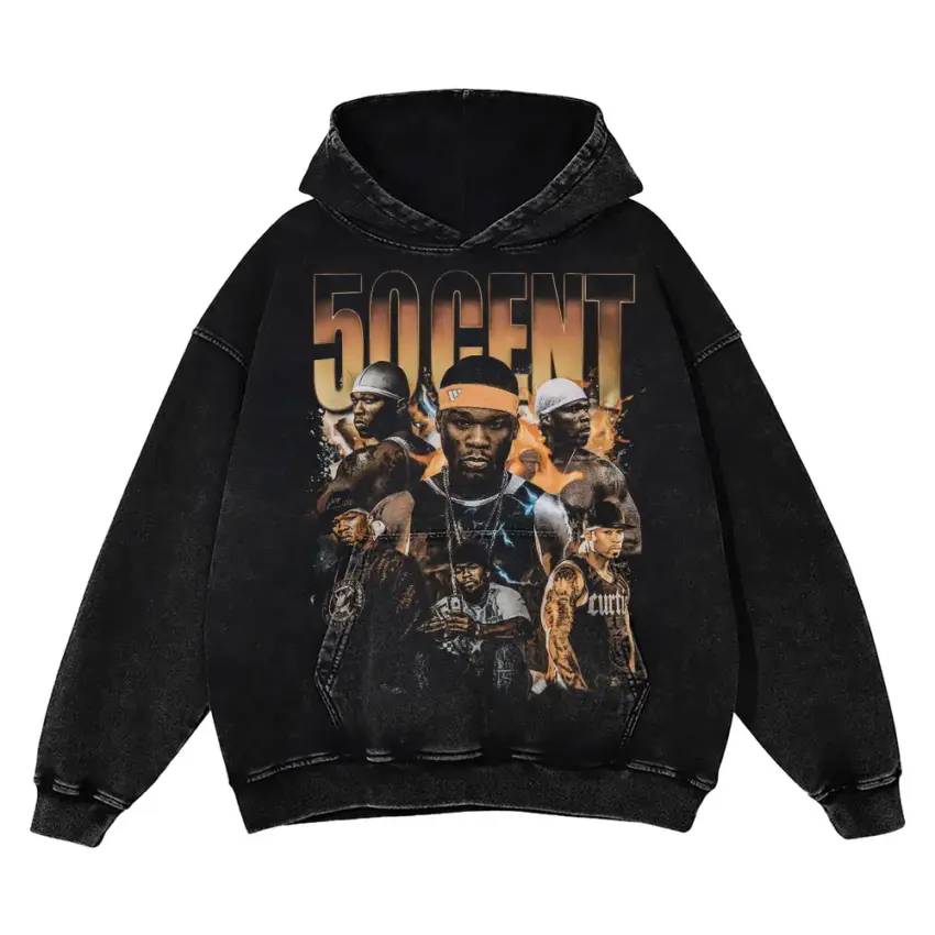50 Cent Greatest Hits Aicd Wash Oversized Hoodie