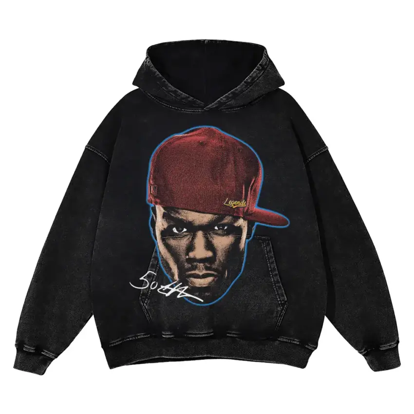 50 Cent Signature Cap Aicd Wash Oversized Hoodie