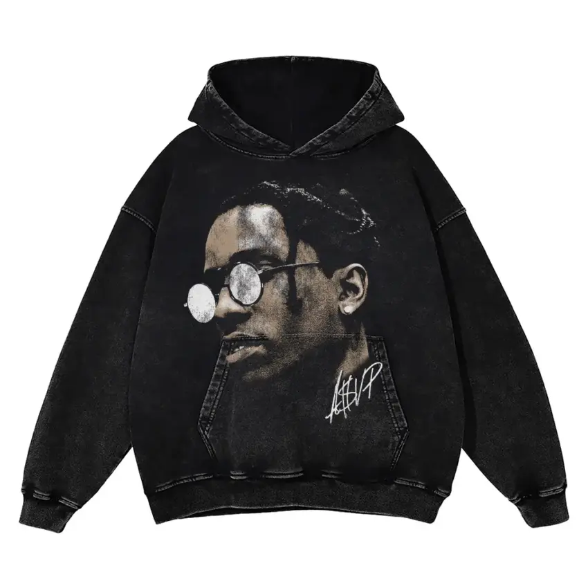 ASAP Rocky Portrait Aicd Wash Oversized Hoodie