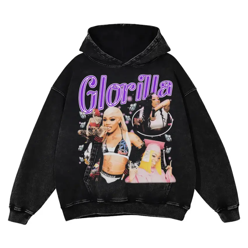 Big Glo Vibrant Collage Aicd Wash Oversized Hoodie
