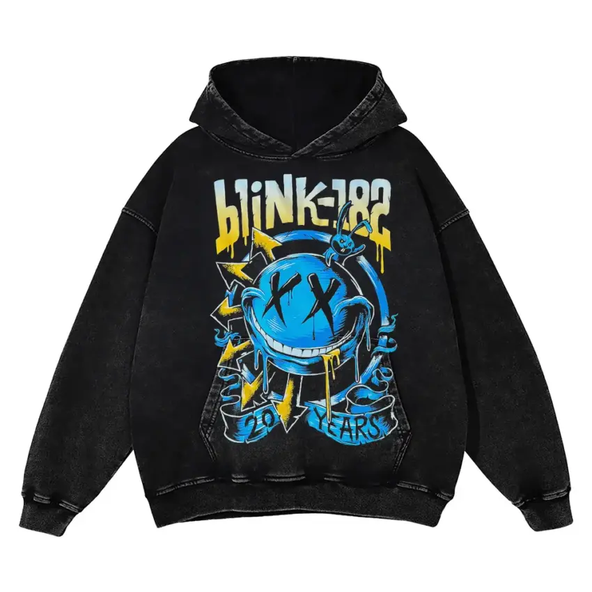 Blink 182 Twenty Years Aicd Wash Oversized Hoodie
