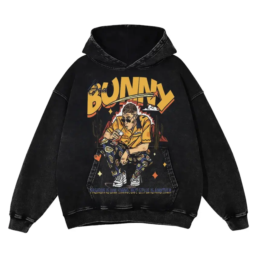 Bunny Graffiti Style Aicd Wash Oversized Hoodie