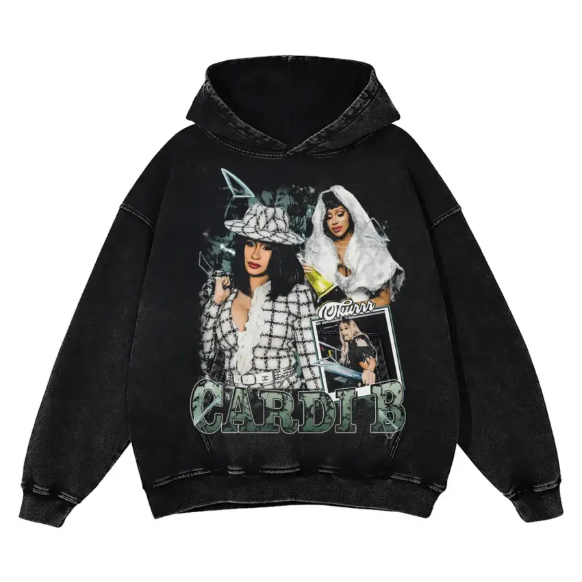 Cardi B Street Style Aicd Wash Oversized Hoodie