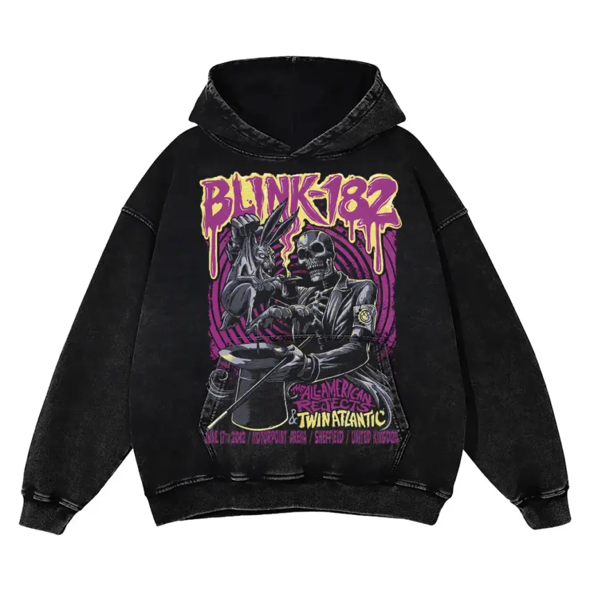 Blink 182 Skulls Aicd Wash Oversized Hoodie