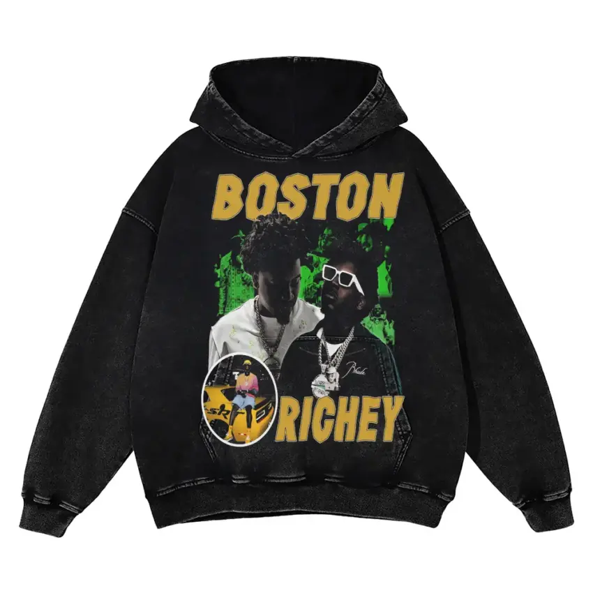Boston Richey On The Map Aicd Wash Oversized Hoodie