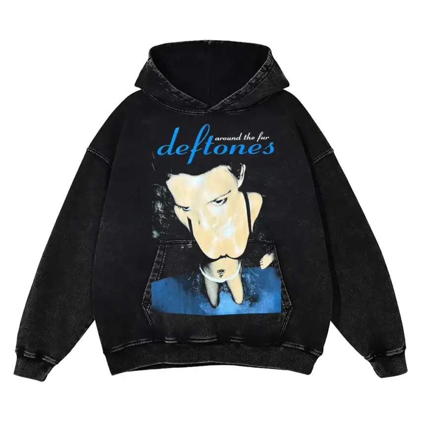 Deftones Band Portrait Aicd Wash Oversized Hoodie