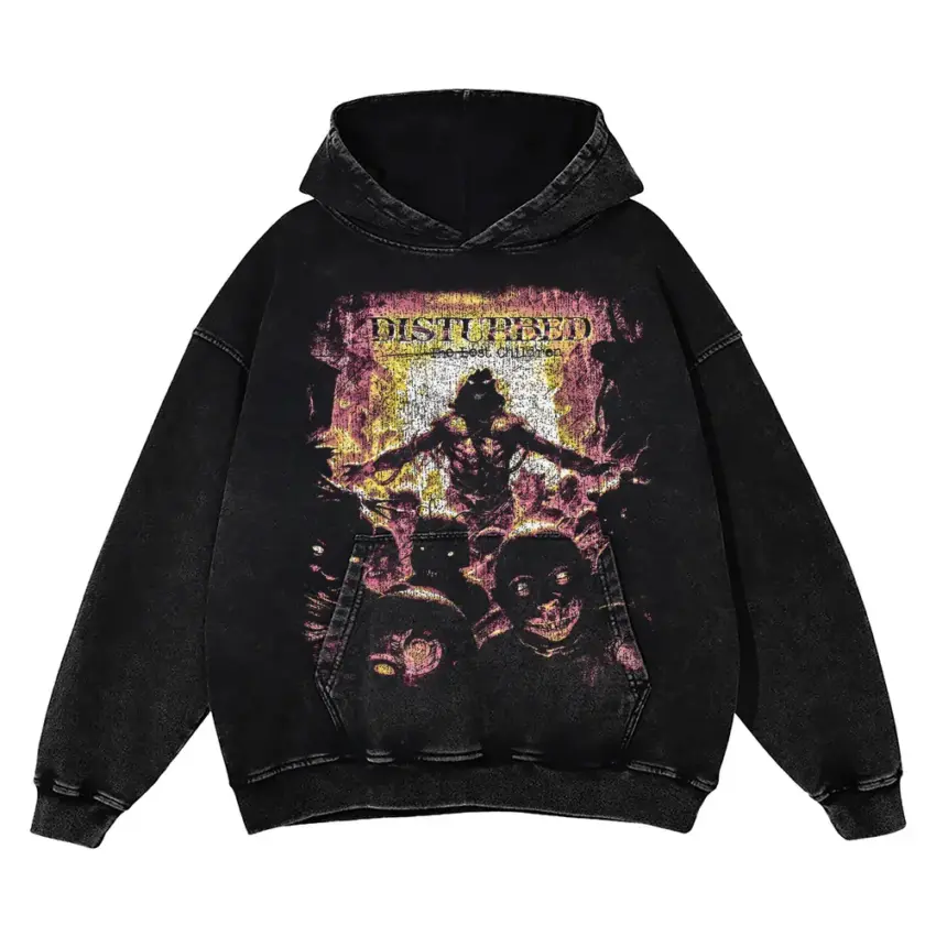Disturbed Ten Thousand Fists Aicd Wash Oversized Hoodie