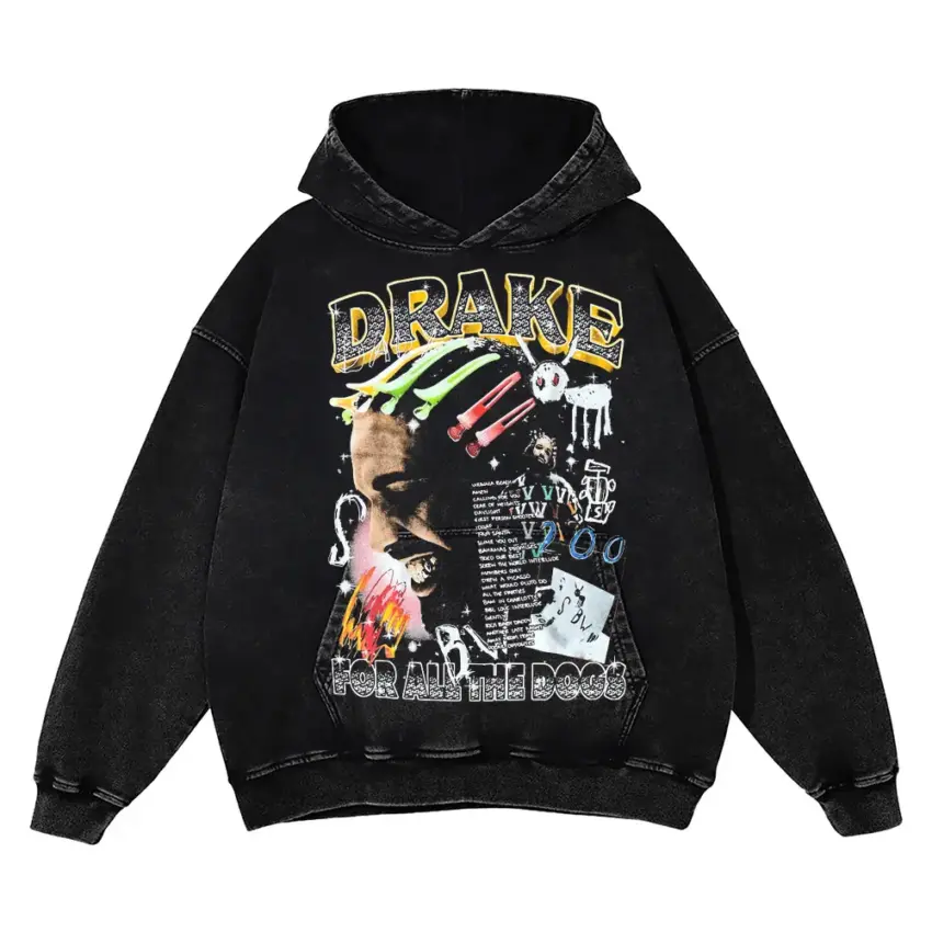 Drake For All The Dogs Aicd Wash Oversized Hoodie