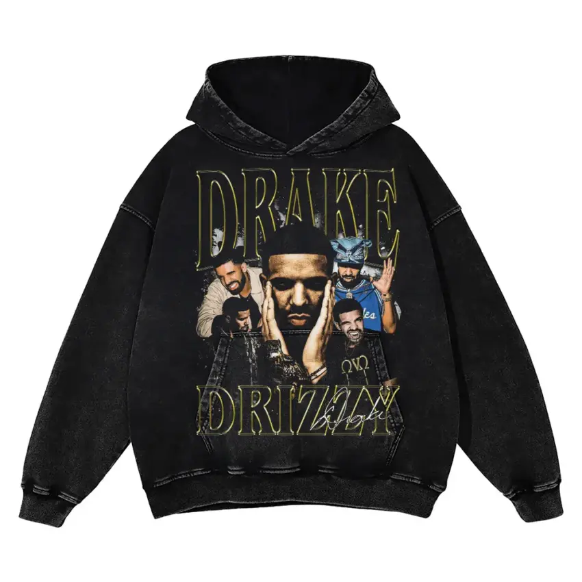 Drake Drizzy Collage Aicd Wash Oversized Hoodie