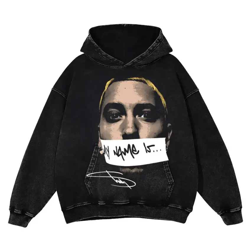 Eminem Signature Portrait Aicd Wash Oversized Hoodie