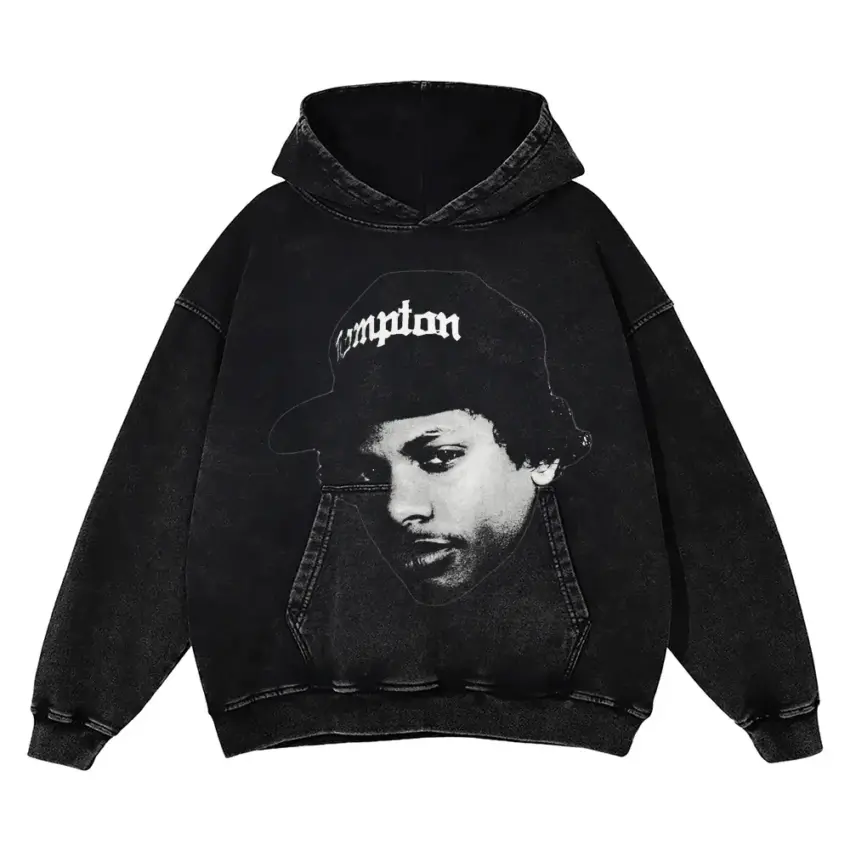 Eazy E Compton Hat Aicd Wash Oversized Hoodie