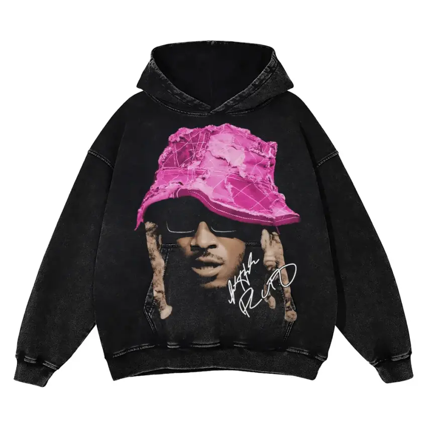 Future Pink Hat Drip Aicd Wash Oversized Hoodie