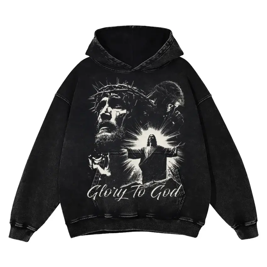 Glory To God Aicd Wash Oversized Hoodie