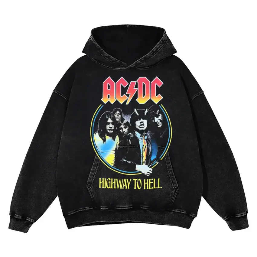 Highway To Hell Aicd Wash Oversized Hoodie