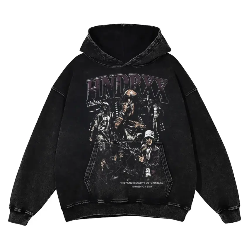 Hndrxx Monochrome Tribute Aicd Wash Oversized Hoodie