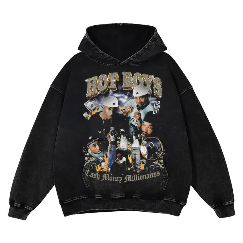 Hot Boys Cash Money Millionaires Aicd Wash Oversized Hoodie