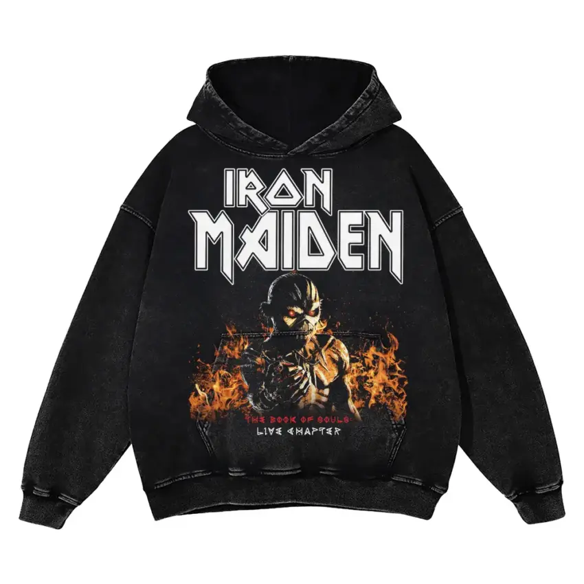 Iron Maiden Live After Death Aicd Wash Oversized Hoodie