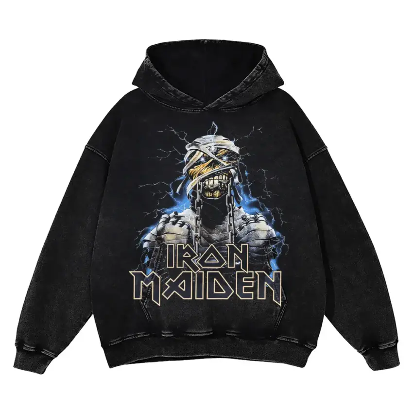 Iron Maiden Powerslave Aicd Wash Oversized Hoodie