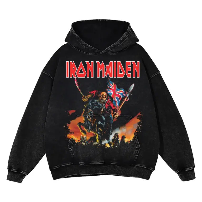 Iron Maiden The Trooper Art Aicd Wash Oversized Hoodie