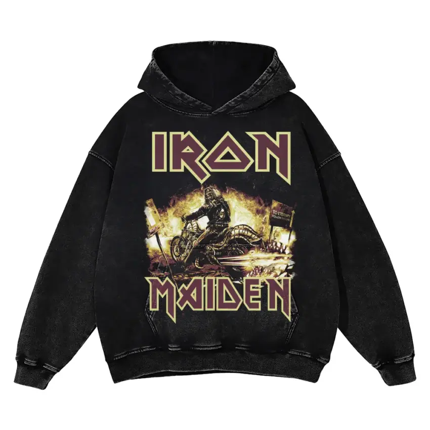 Iron Maiden Tour Art Aicd Wash Oversized Hoodie