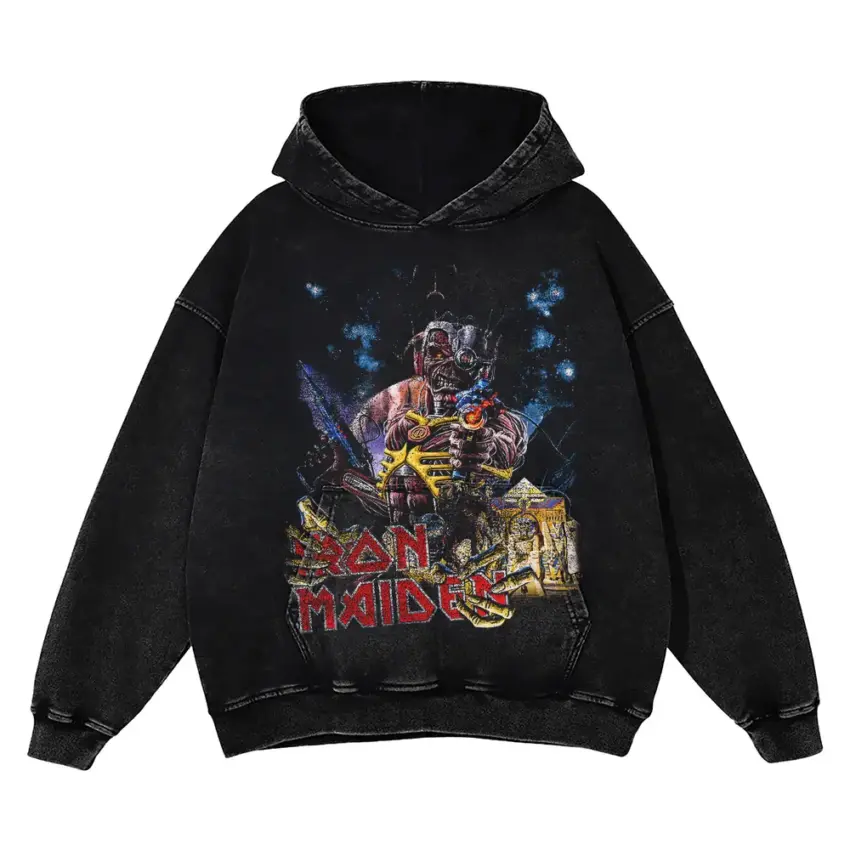 Iron Maiden Slam Dunk Aicd Wash Oversized Hoodie