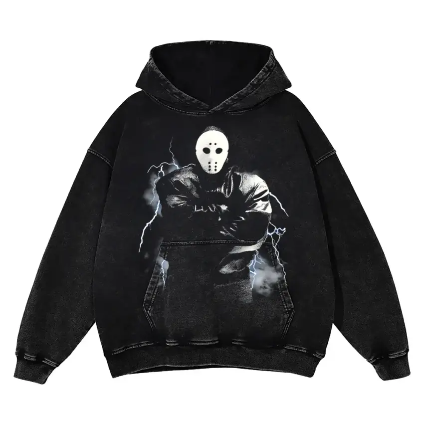 Jason Mask Savage Aicd Wash Oversized Hoodie