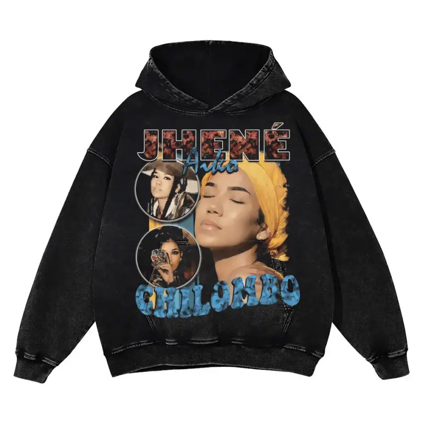 Jhene Aiko Chilombo Tribute Aicd Wash Oversized Hoodie
