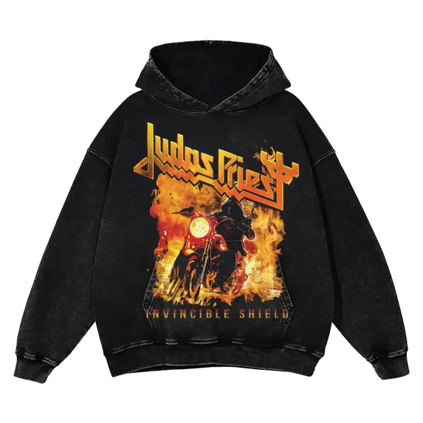 Judas Priest Invincible Shield Aicd Wash Oversized Hoodie
