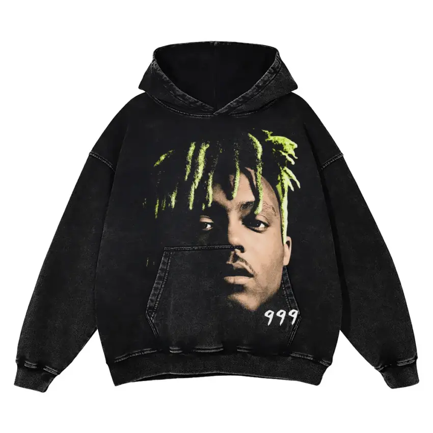 Juice WRLD 999 Portrait Aicd Wash Oversized Hoodie