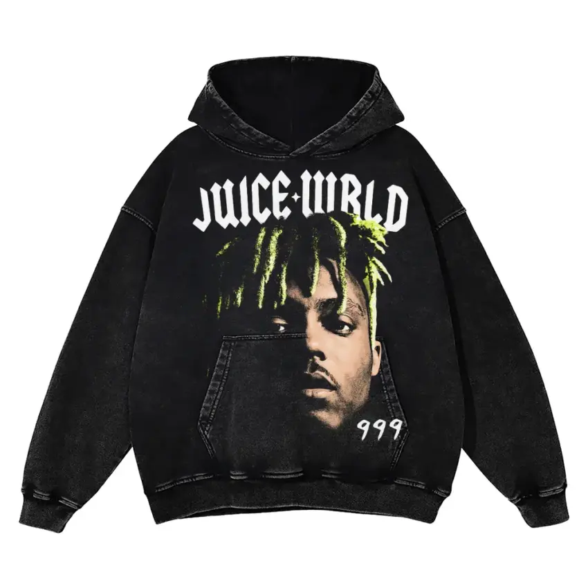 Juice WRLD Portrait Aicd Wash Oversized Hoodie