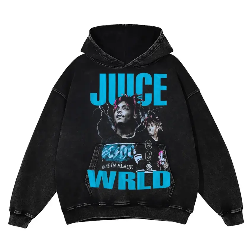 Juice WRLD All In Black Aicd Wash Oversized Hoodie