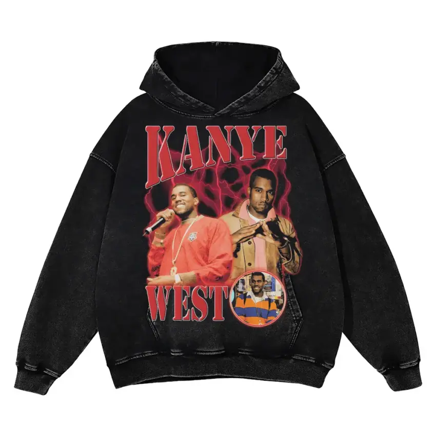 Kanye West Vintage Collage Aicd Wash Oversized Hoodie