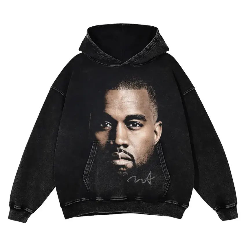 Kanye West Signature Portrait Aicd Wash Oversized Hoodie