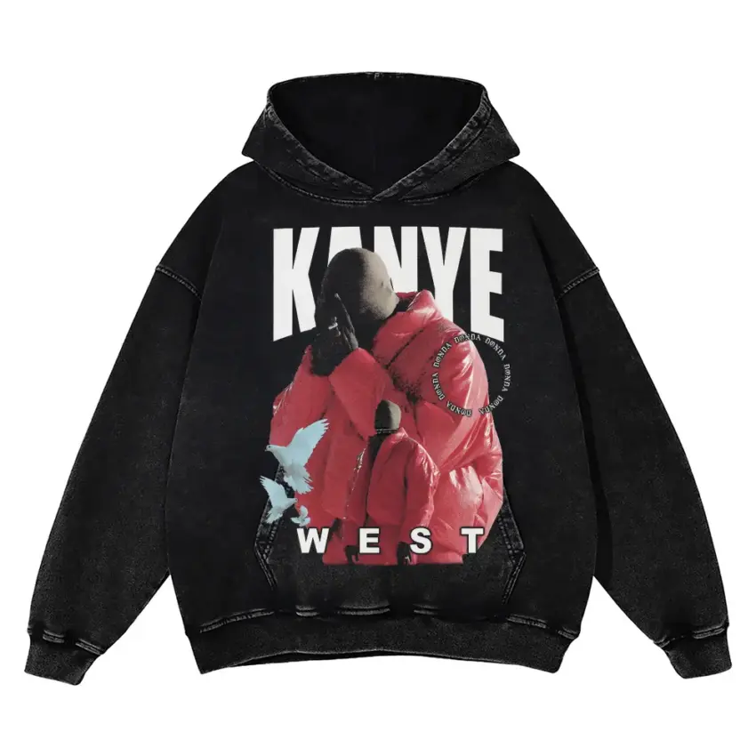 Kanye West Red Jacket Era Aicd Wash Oversized Hoodie