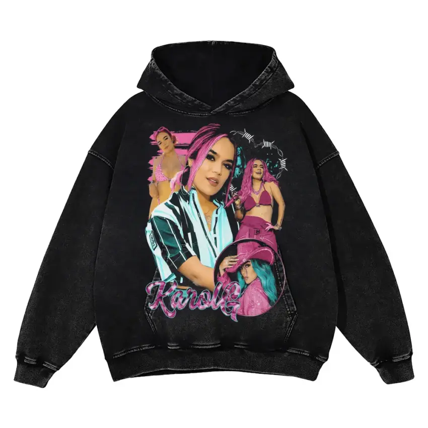 Karol G Striped Heart Aicd Wash Oversized Hoodie