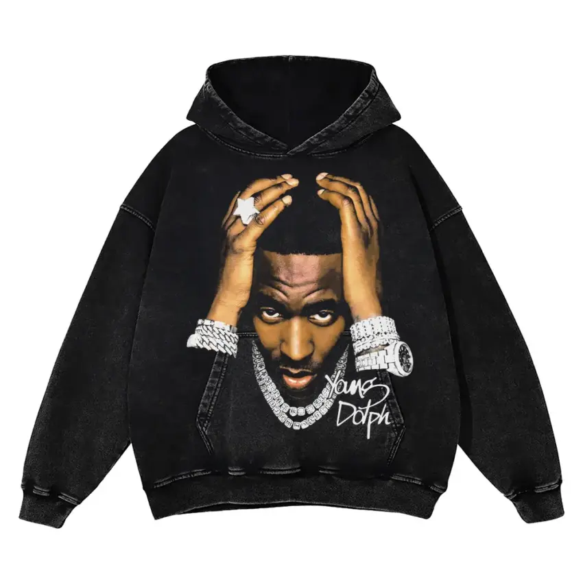 King Dolph Portrait Aicd Wash Oversized Hoodie