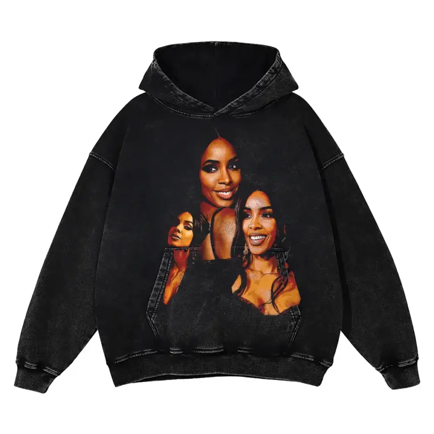 Kim And Kris Portrait Aicd Wash Oversized Hoodie